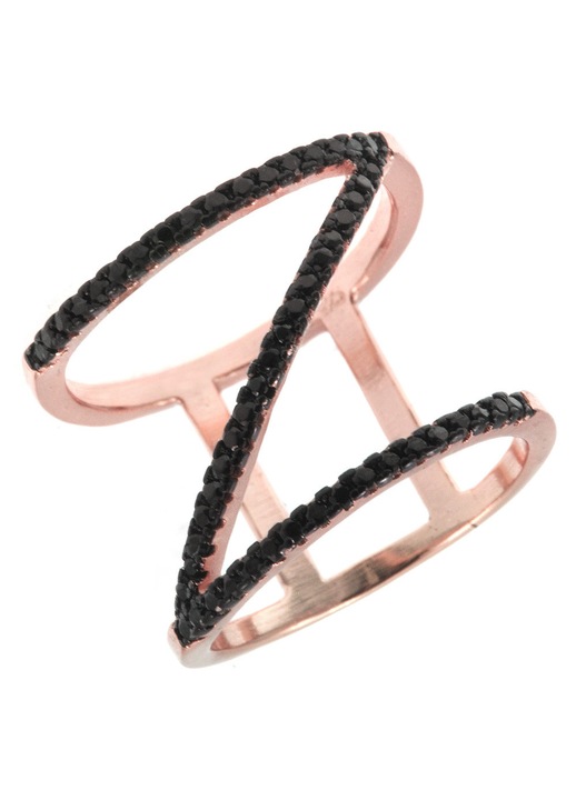 Inel dama, argint 925 placat cu aur roz si zirconii negre, GO09856