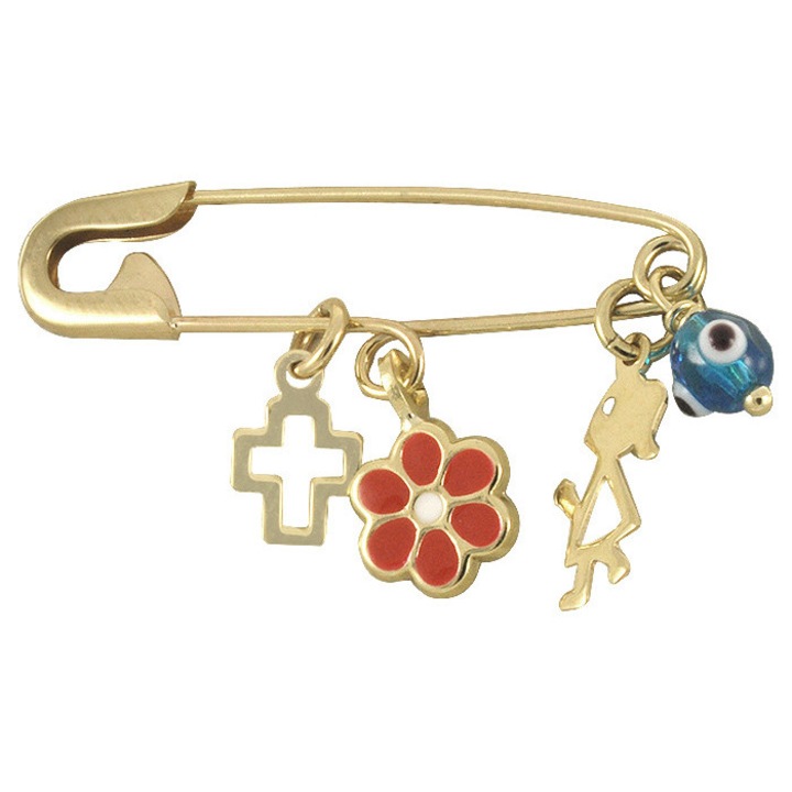 Ac de siguranta din aur de 9k, cu pandantive suspendate, GO12095