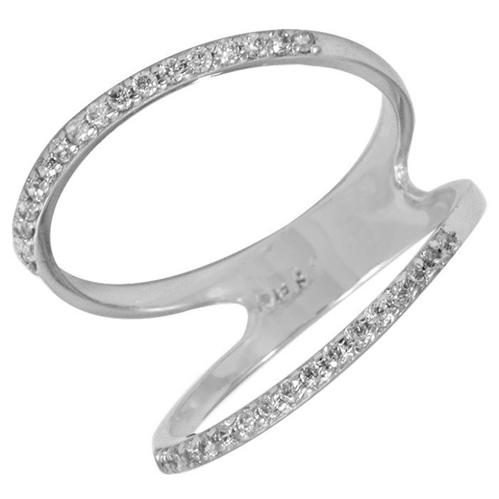 Inel de dama, aur 14k, cu pietre Zircon, alb