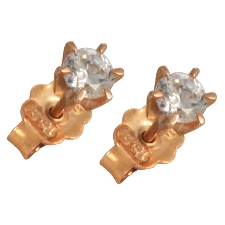 Cercei dama, aur 14k, roz, cu pietre Zircon