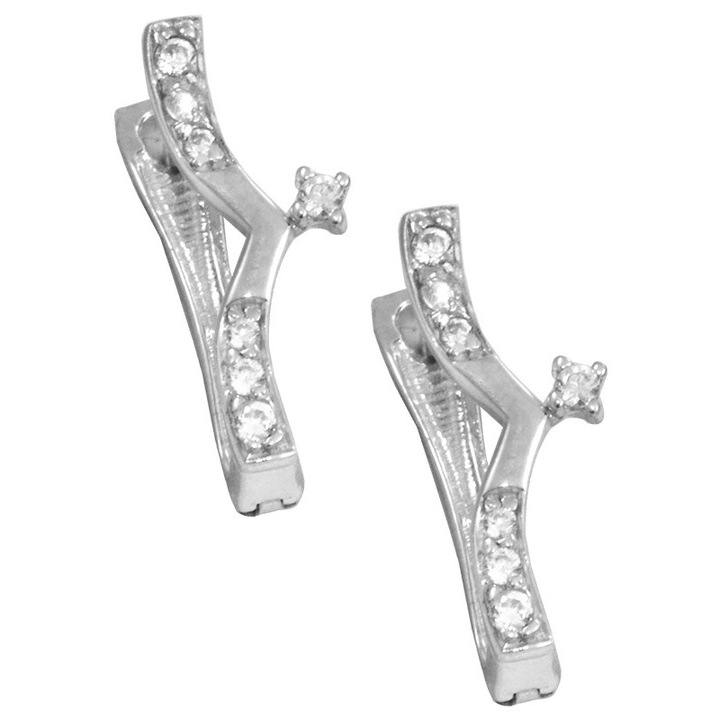 Cercei dama, aur 14k, cu pietre Zircon, alb