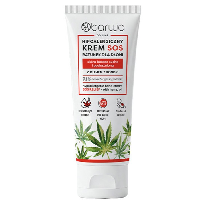Barwa Cosmetics SOS Relief hipoallergén kézkrém kendermagolajjal 75 ml