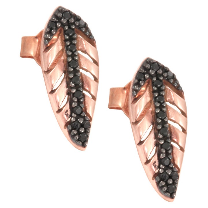 Cercei dama, aur 14k, cu pietre Zircon, roz, set