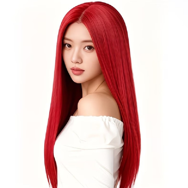 Peruca Roscat aprins, pentru Cosplay sau Halloween, fibra sintetica, par lung drept, fara breton, 66 cm