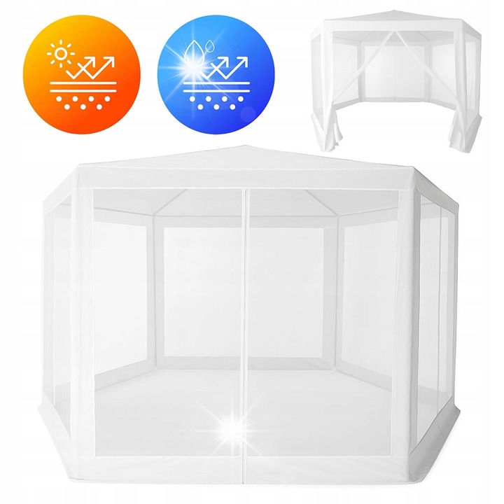 Pavilion gradina, MultiGarden, 2x2x2 m, 6 pereti cu plasa antiinsecte, alb