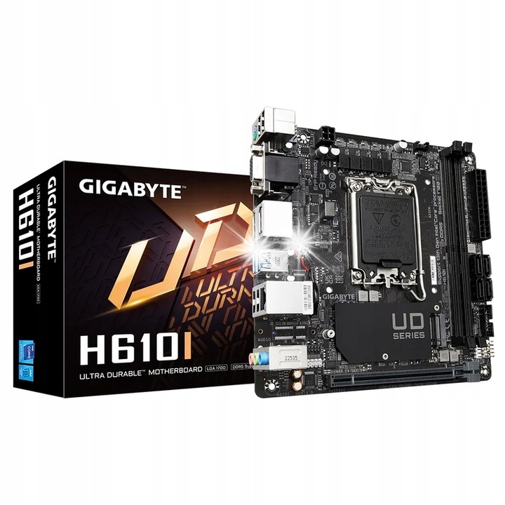 Alaplap Gigabyte H610I, 64GB DDR5, 2 DIMM foglalat, fekete, mini ITX