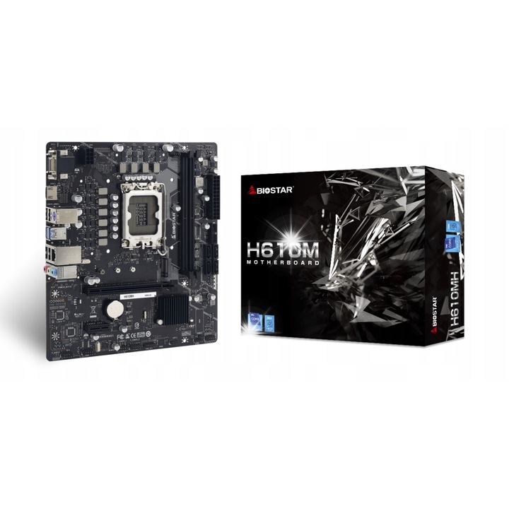 Alaplap Biostar H610MH Micro ATX, 9+1 fázis, 64GB, többszínű, 20.8x23.6cm