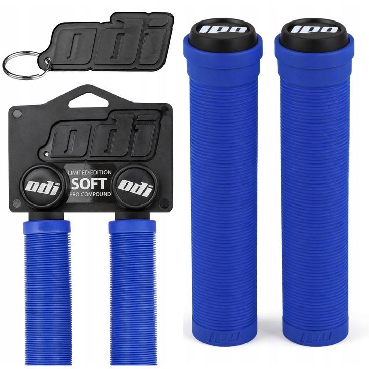Ръкохватки за велосипед, ODI, меки, синьо, универсален размер, комплект с ключодържател