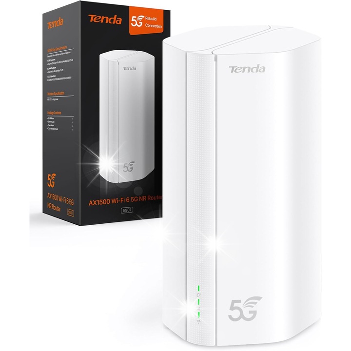 Router Tenda 5G01 AX1800 WiFi 6, 5G SIM, 1xLAN/WAN, negru, set complet