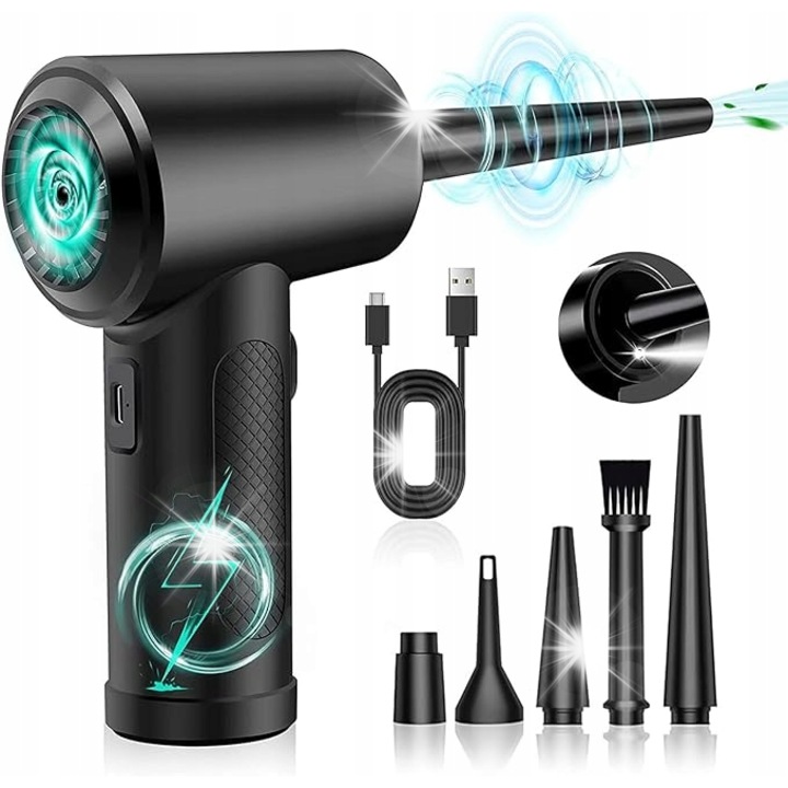 Мини вентилатор Mini JetFan, 100000 об/мин, акумулаторна батерия, 4 сменяеми накрайника