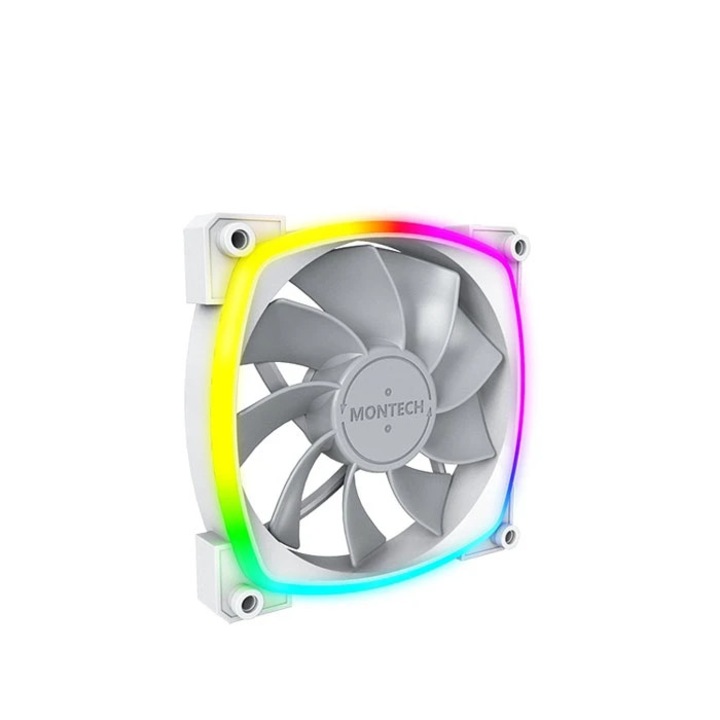 Ventilator PC Montech RX120, PWM, Alb/Gri, ARGB, flux inversat, 120 mm