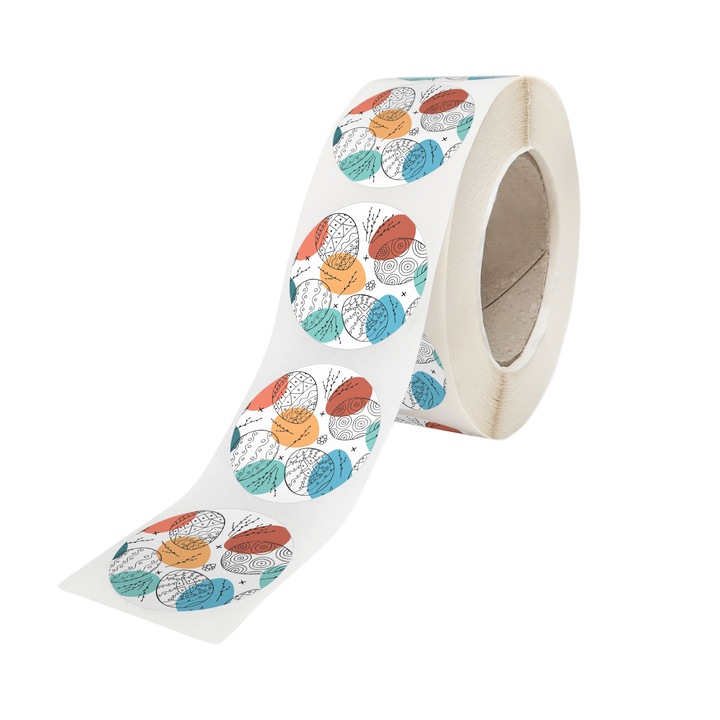 Rola 200 Stickere/Etichete autoadezive Model Paste Color Splash Eggs 8B, Diametru 5cm