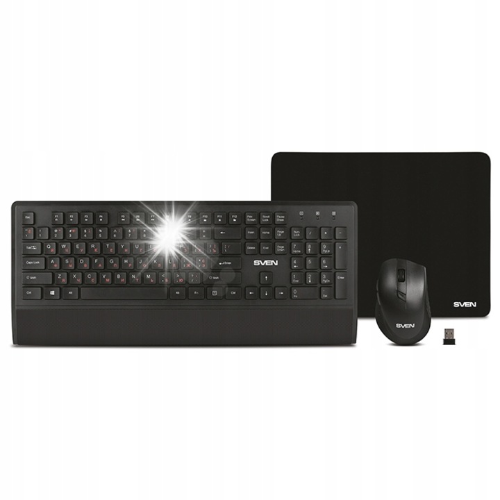 SVEN KB-C3800W billentyűzet és egér szett, membrános, 12 multimédiás funkció, vezeték nélküli, fekete, 450x187x30mm