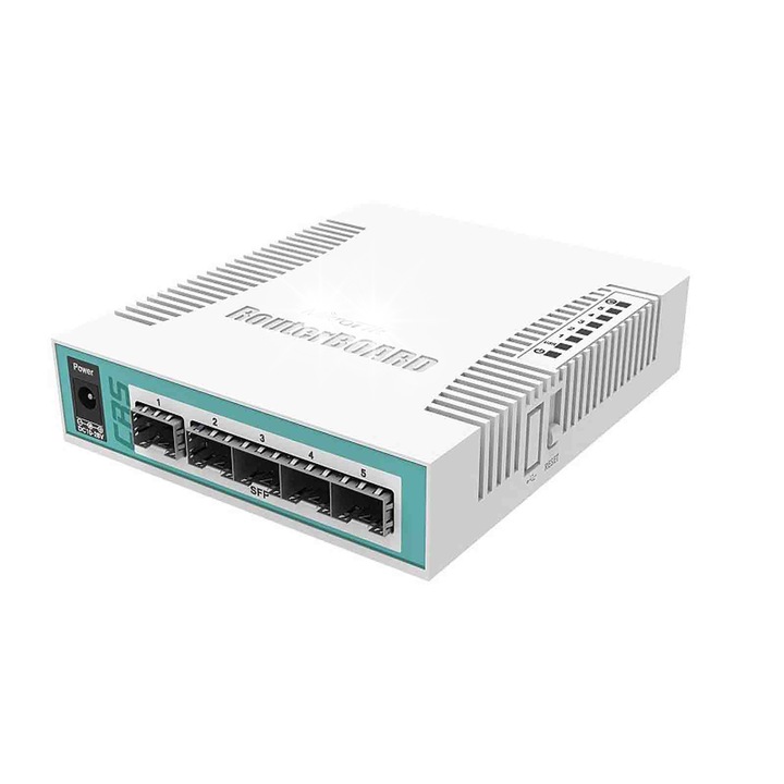 Mikrotik CRS106-1C-5S menedzselhető switch, 1 COMBO port, 5 SFP port, 114x137x29mm, 400MHz, 128MB RAM