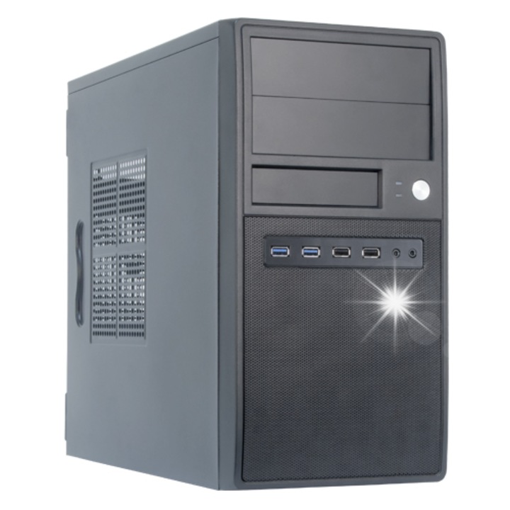 Carcasa Chieftec VISIO GM-30B-TG-FL-OP, Midi Tower, 4 sloturi discuri, negru, 430x295x400mm
