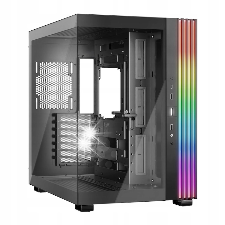 Carcasa Volcano Perun APEX ARGB Midi, neagra, 4 ventilatoare, dimensiuni 518x235x473mm