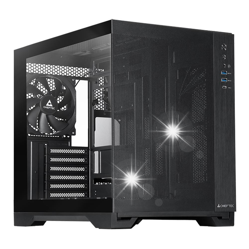 Carcasa mATX HT-01B-350GPB, neagra, 425x180x352mm, cu 2 porturi USB 3.0, set de suruburi inclus