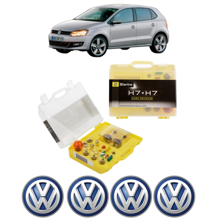 Kit trusa Set becuri H7 compatibila cu Volkswagen POLO V Hatchback Van (6R1, 6C1) din 2009-2017, bec far, semnalizare, pozitie, iluminare numar, frana, plafoniera, stop frana