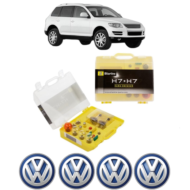 Kit trusa Set becuri H7 compatibila cu Volkswagen TOUAREG (7LA, 7L6, 7L7) din 2002-2010, bec far, semnalizare, pozitie, iluminare numar, frana, plafoniera, stop frana