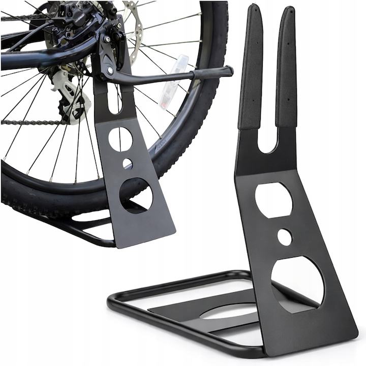 Suport pentru bicicleta, Gearox, pentru roata spate, universal, pentru roti 16"-27 "5", constructie stabila, furci din cauciuc, usor de utilizat, negru, metal, 1 bucata, nou, original, cu o singura