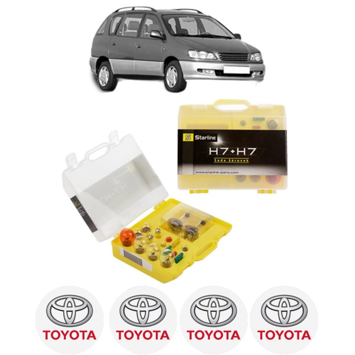 Kit trusa Set becuri H7 compatibila cu TOYOTA PICNIC (_XM1_) din 1996-2001, bec far, semnalizare, pozitie, iluminare numar, frana, plafoniera, stop frana