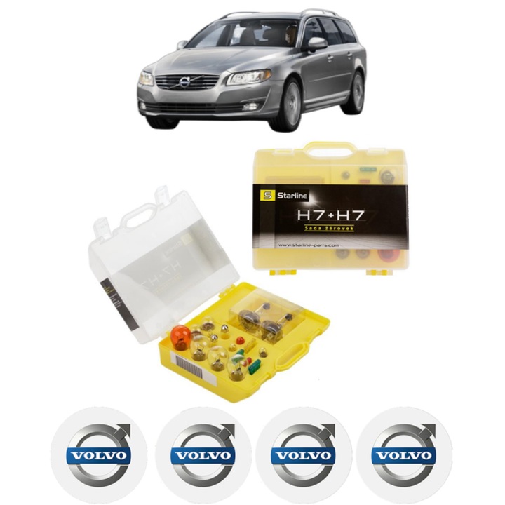 Kit trusa Set becuri H7 compatibila cu VOLVO V70 III Estate Van (135) din 2013-2015, bec far, semnalizare, pozitie, iluminare numar, frana, plafoniera, stop frana