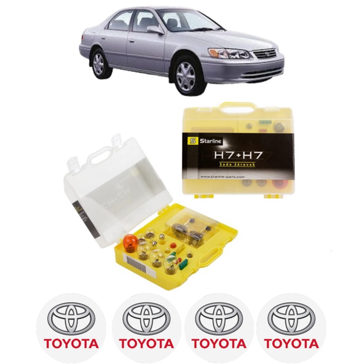 Kit trusa Set becuri H7 compatibila cu TOYOTA CAMRY Saloon (_V3_) din 2001-2006, bec far, semnalizare, pozitie, iluminare numar, frana, plafoniera, stop frana