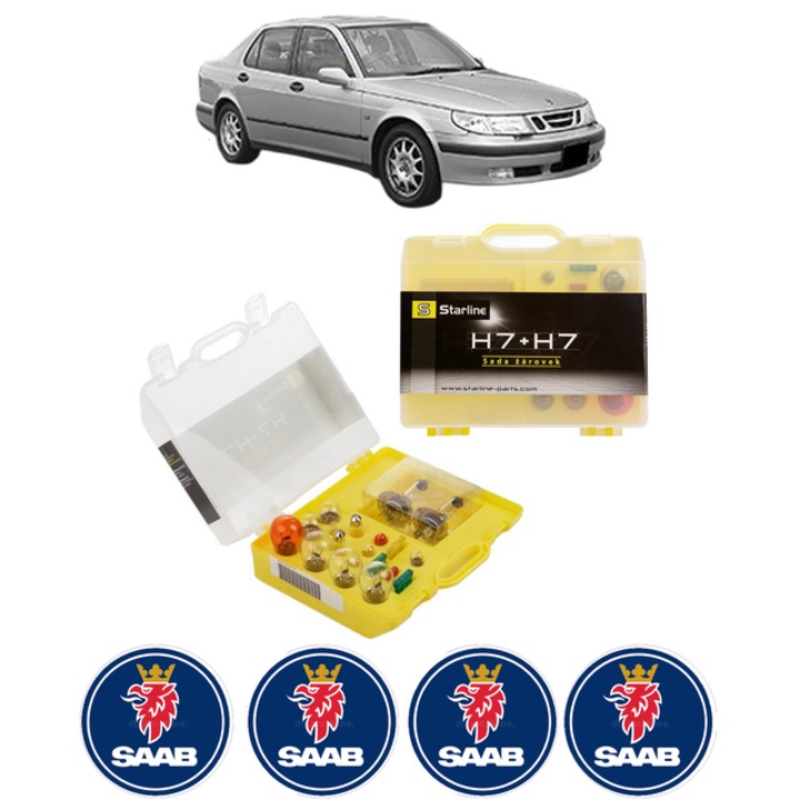 Kit trusa Set becuri H7 compatibila cu SAAB 9-5 (YS3E) din 1997-2009, bec far, semnalizare, pozitie, iluminare numar, frana, plafoniera, stop frana