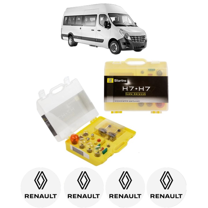 Kit trusa Set becuri H7 compatibila cu RENAULT MASTER III Bus (JV) din 2011-2020, bec far, semnalizare, pozitie, iluminare numar, frana, plafoniera, stop frana