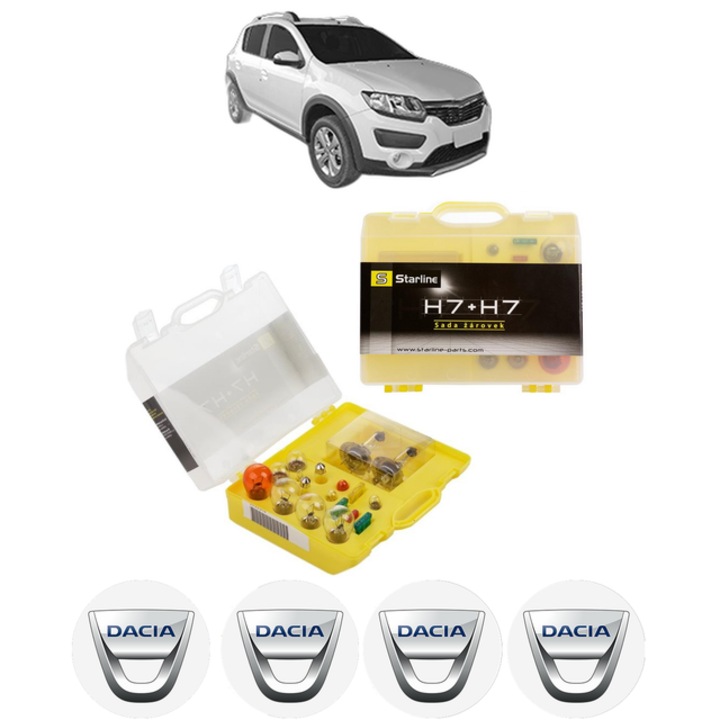 Kit trusa Set becuri H7 compatibila cu DACIA SANDERO II (B8_) din 2012-2020, bec far, semnalizare, pozitie, iluminare numar, frana, plafoniera, stop frana