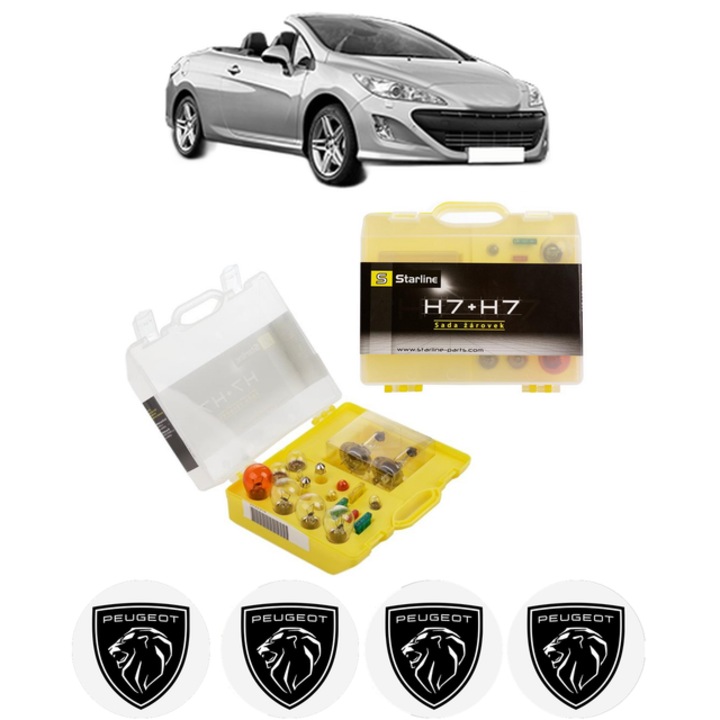 Kit trusa Set becuri H7 compatibila cu PEUGEOT 308 CC (4B_) din 2009-2014, bec far, semnalizare, pozitie, iluminare numar, frana, plafoniera, stop frana