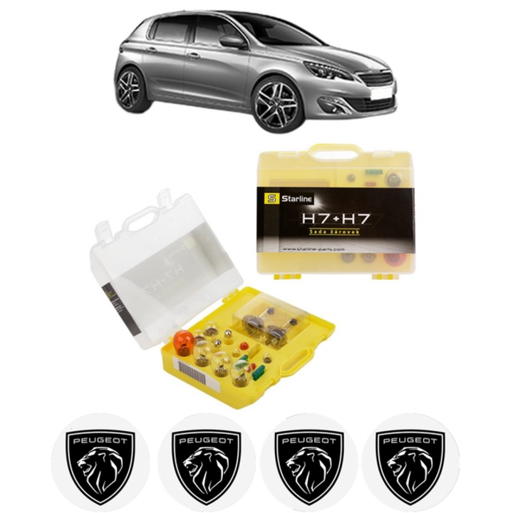 Kit trusa Set becuri H7 compatibila cu PEUGEOT 308 II (LB_, LP_, LW_, LH_, L3_) din 2013-2021, bec far, semnalizare, pozitie, iluminare numar, frana, plafoniera, stop frana