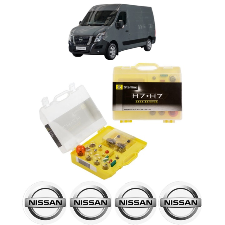 Kit trusa Set becuri H7 compatibila cu NISSAN INTERSTAR Van (X62B) din 2021-2022, bec far, semnalizare, pozitie, iluminare numar, frana, plafoniera, stop frana
