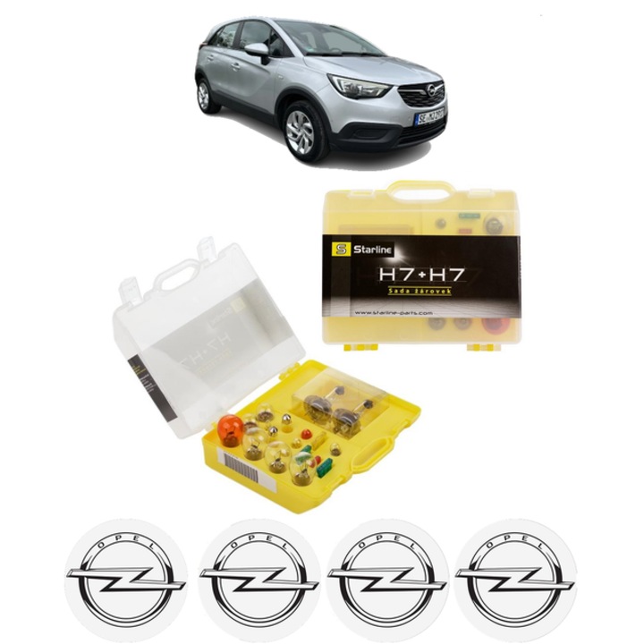 Kit trusa Set becuri H7 compatibila cu OPEL CROSSLAND X / CROSSLAND (P17, P2QO) din 2017-2020, bec far, semnalizare, pozitie, iluminare numar, frana, plafoniera, stop frana