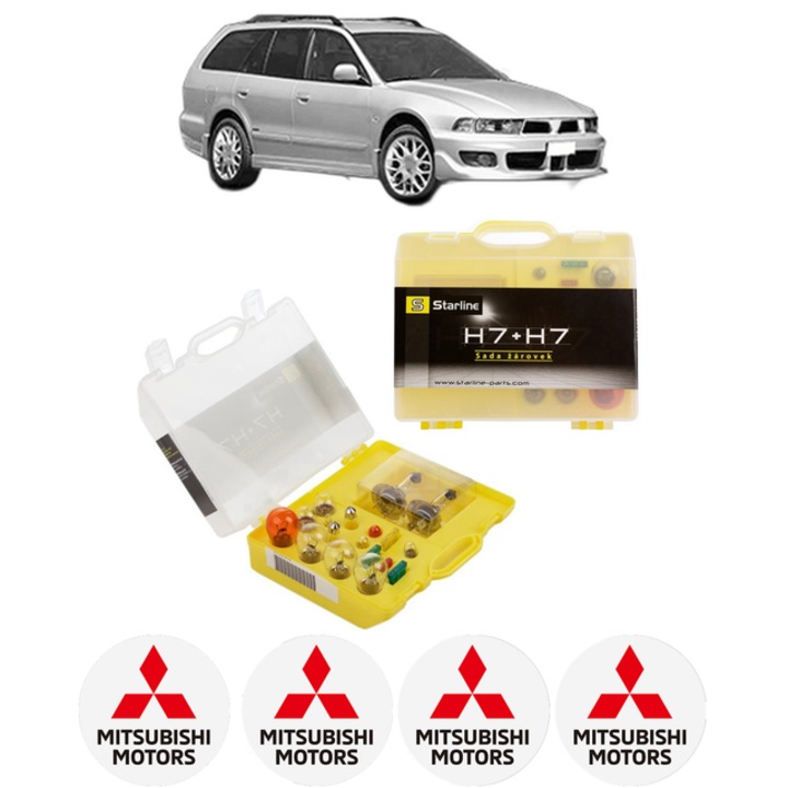 Kit trusa Set becuri H7 compatibila cu MITSUBISHI GALANT VIII Estate (EA_, EC_) din 1996-2003, bec far, semnalizare, pozitie, iluminare numar, frana, plafoniera, stop frana