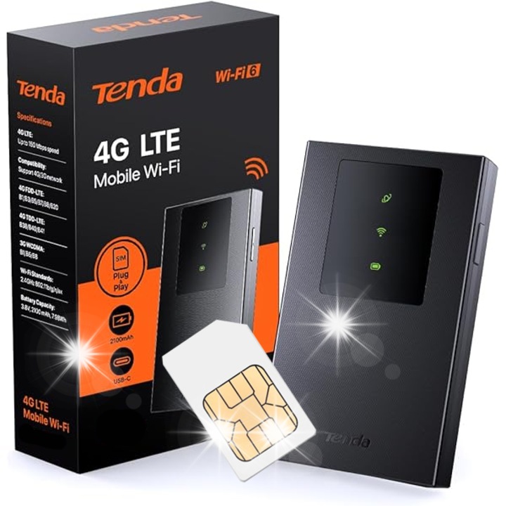 Router GSM Tenda 4G180 V4.0, Wi-Fi 6, 2.4 GHz, negru, 2100 mAh