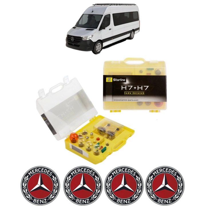 Kit trusa Set becuri H7 compatibila cu MERCEDES-BENZ SPRINTER 5-t Bus (B906) din 2009-2018, bec far, semnalizare, pozitie, iluminare numar, frana, plafoniera, stop frana