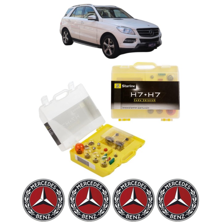 Kit trusa Set becuri H7 compatibila cu MERCEDES-BENZ M-CLASS (W166) din 2011-2015, bec far, semnalizare, pozitie, iluminare numar, frana, plafoniera, stop frana
