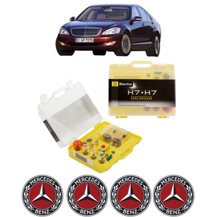 Kit trusa Set becuri H7 compatibila cu MERCEDES-BENZ S-CLASS (W221, V221) din 2005-2013, bec far, semnalizare, pozitie, iluminare numar, frana, plafoniera, stop frana