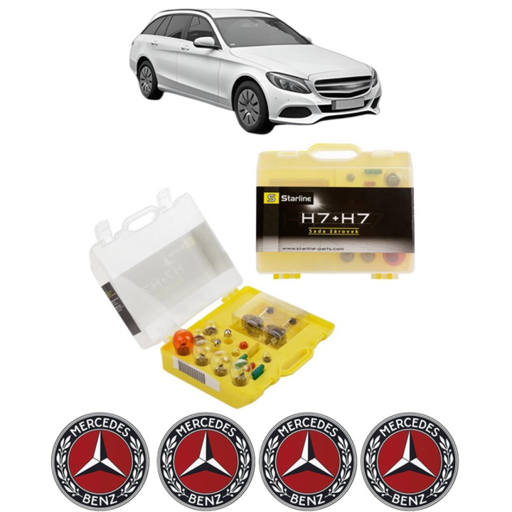 Kit trusa Set becuri H7 compatibila cu MERCEDES-BENZ C-CLASS T-Model (S205) din 2014-2021, bec far, semnalizare, pozitie, iluminare numar, frana, plafoniera, stop frana