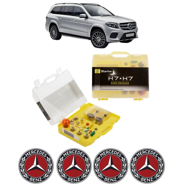 Kit trusa Set becuri H7 compatibila cu MERCEDES-BENZ GLS (X166) din 2015-2019, bec far, semnalizare, pozitie, iluminare numar, frana, plafoniera, stop frana