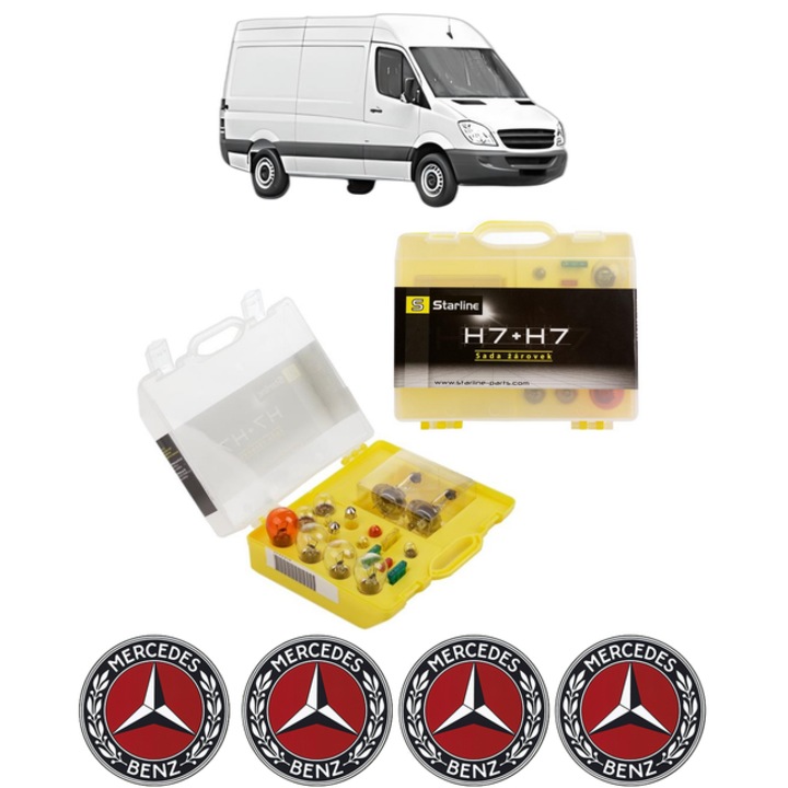Kit trusa Set becuri H7 compatibila cu MERCEDES-BENZ SPRINTER 3, 5-t Van (B906) din 2006-2018, bec far, semnalizare, pozitie, iluminare numar, frana, plafoniera, stop frana