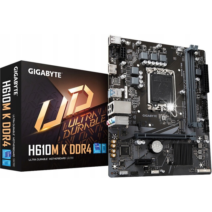 Placa de baza Gigabyte H610M K DDR4, Micro ATX, 2 sloturi memorie, 64GB maxim, 185x226mm