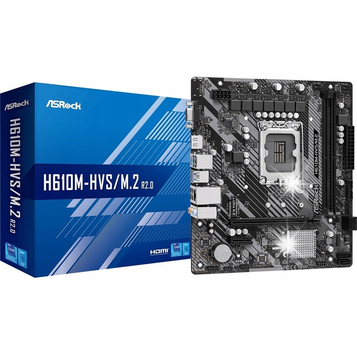 Placa de baza Micro ATX H610M-HVS/M.2, 2 sloturi RAM DDR4, 64 GB, 4x SATA III, 1x HDMI, 1x USB 3.2, 1x LAN