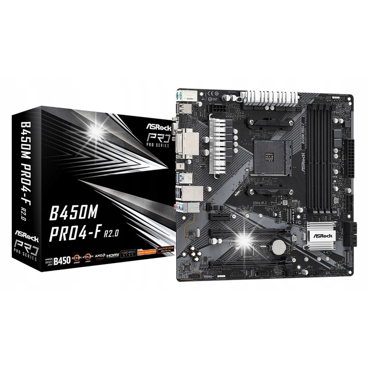 Placa de baza B450M, AMD, micro ATX, 4x DDR4, 128 GB, 24.4x24.4 cm