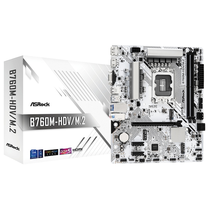 Placa de baza ASROCK B760MHDVM.2 mATX LGA1700 DDR5, 2 sloturi memorie, 7200MHz, 201x244mm