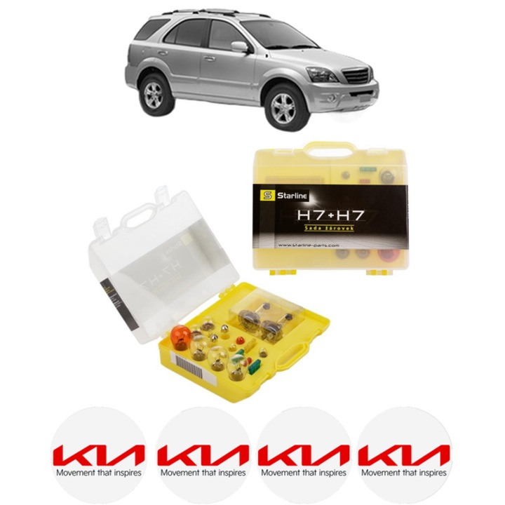 Kit trusa Set becuri H7 compatibila cu KIA SORENTO I (JC) din 2002-2011, bec far, semnalizare, pozitie, iluminare numar, frana, plafoniera, stop frana