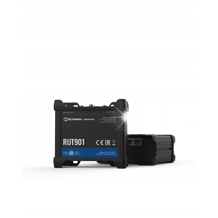 Teltonika RUT901 4G/LTE vezeték nélküli router, 2 Ethernet port, méretek 110x50x100mm