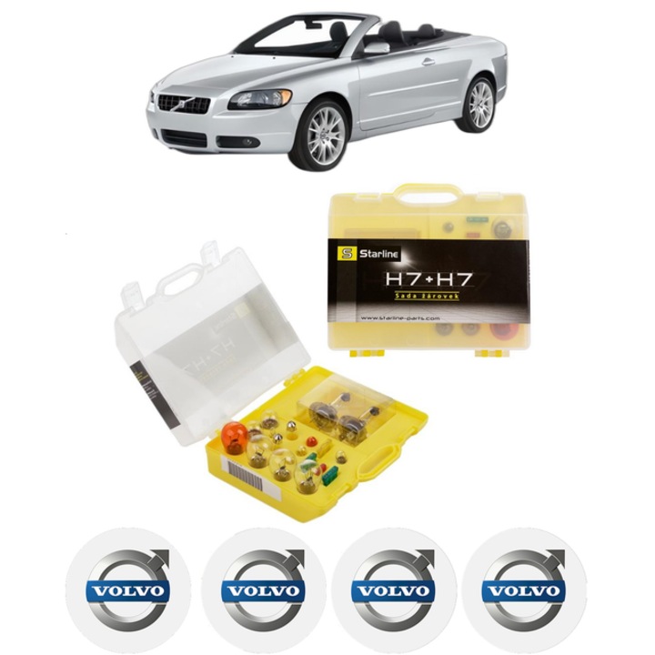 Kit trusa Set becuri H7 compatibila cu VOLVO C70 II Convertible (542) din 2006-2013, bec far, semnalizare, pozitie, iluminare numar, frana, plafoniera, stop frana