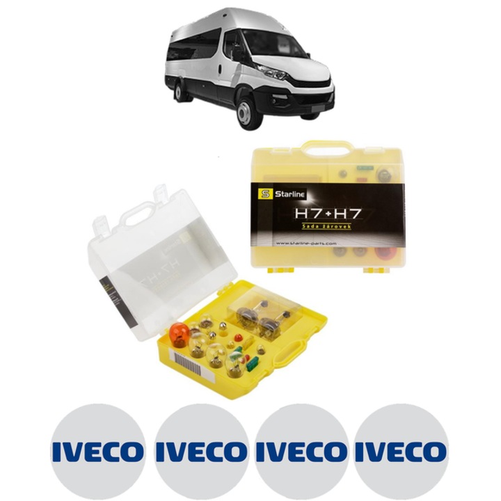 Kit trusa Set becuri H7 compatibila cu IVECO DAILY VI Bus din 2014-2022, bec far, semnalizare, pozitie, iluminare numar, frana, plafoniera, stop frana
